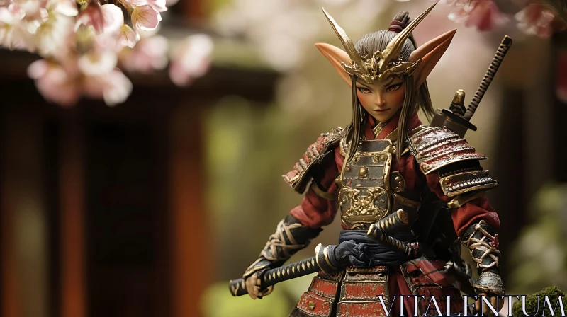 AI ART Fantasy Elf Warrior in Samurai Attire