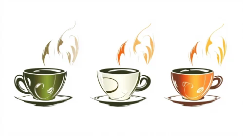 Three Coffee Cups with Steam