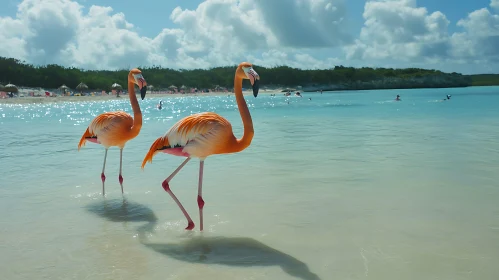 Vibrant Flamingos in Azure Water