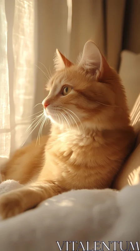 Serene Ginger Cat in Sunlight AI Image