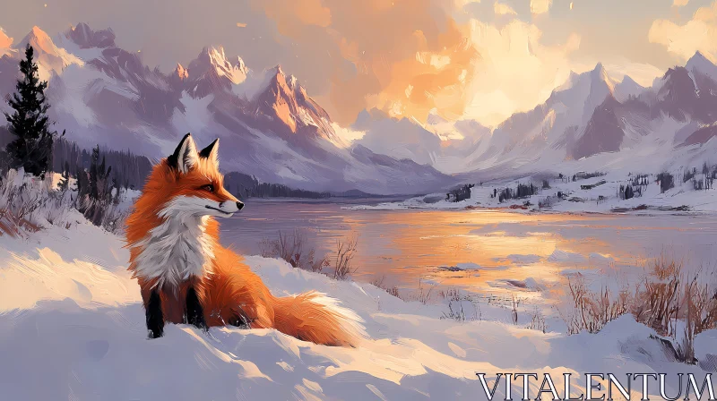 Winter Fox in Sunset AI Image