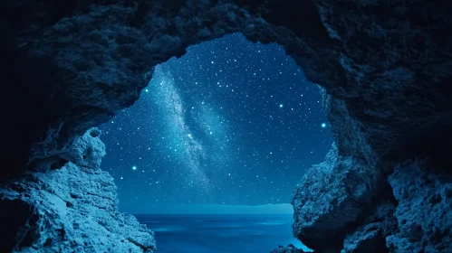 Starry Night View of Milky Way from a Cave