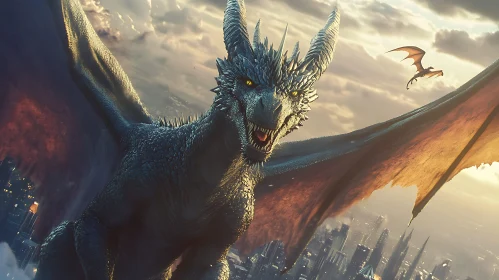 Dragon's Flight Over the Metropolis