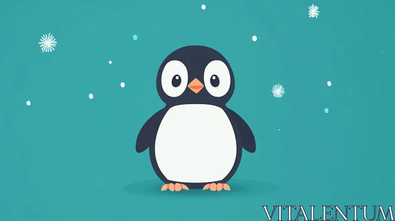 AI ART Whimsical Penguin with Snowflakes