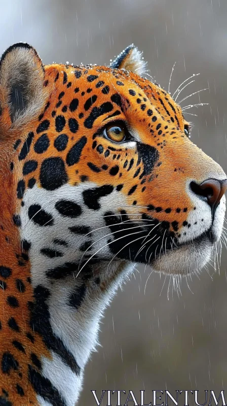 Jaguar's Gaze Amidst Raindrops AI Image