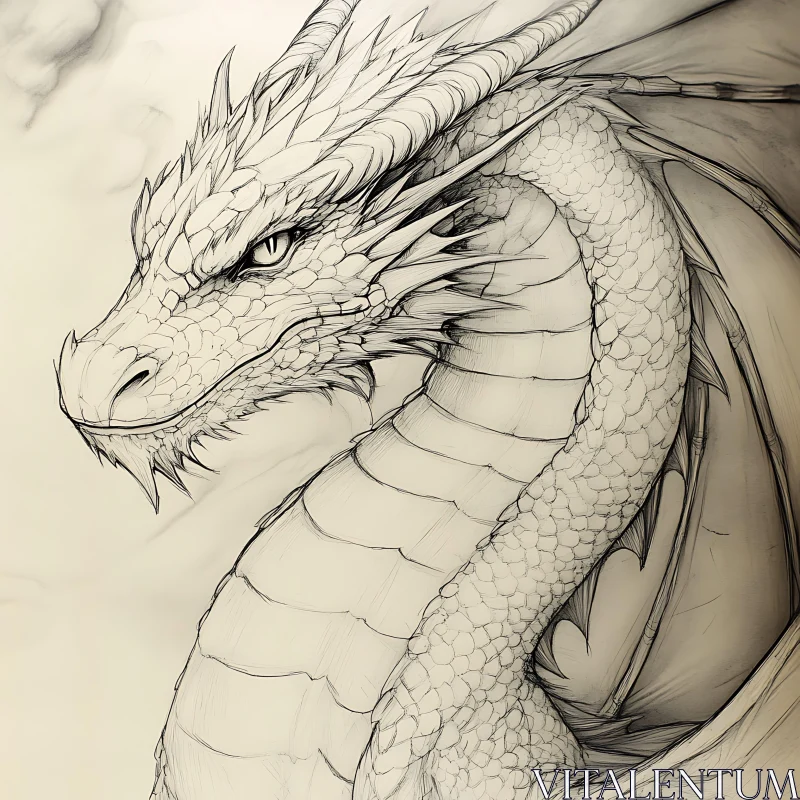 Monochrome Dragon Illustration AI Image