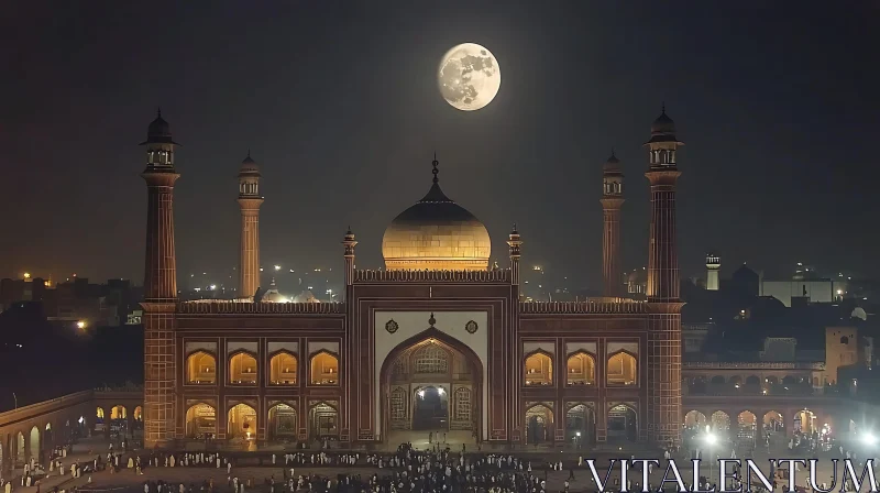 Moonlit Mosque Architecture AI Image