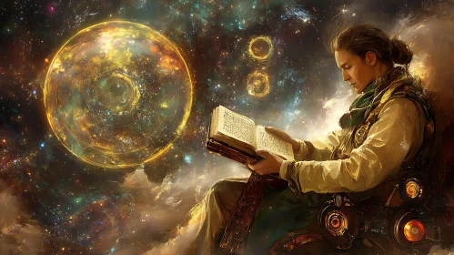 Man Reading Book in Universe