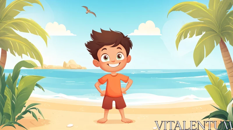 Sunny Beach Cartoon Artwork AI Image