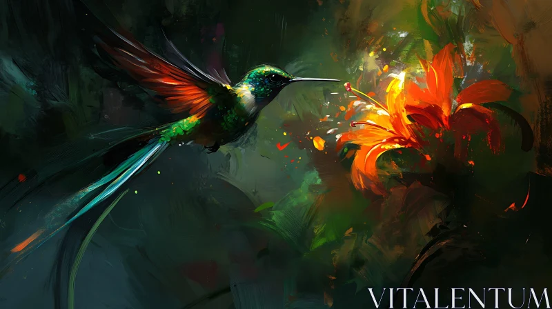 Painted Hummingbird with Orange Flower AI Image