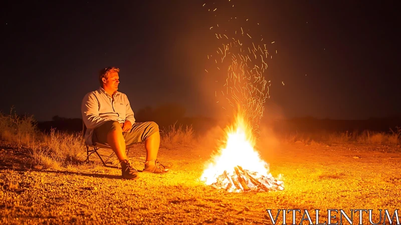 Contemplative Night by the Fire AI Image