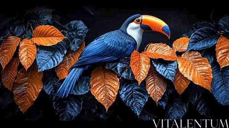 Exotic Bird in Tropical Leaves AI Image