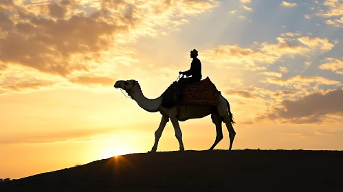 Desert Camel Silhouette at Sunset