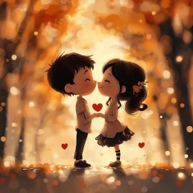 Whimsical Romance: Cartoon Lovers in Golden Light