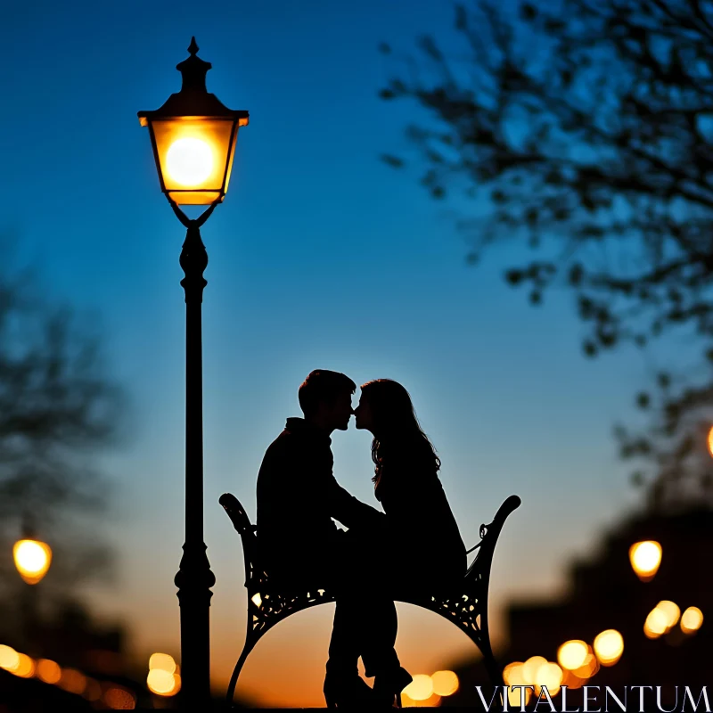 Evening Embrace: A Kiss in Silhouette AI Image