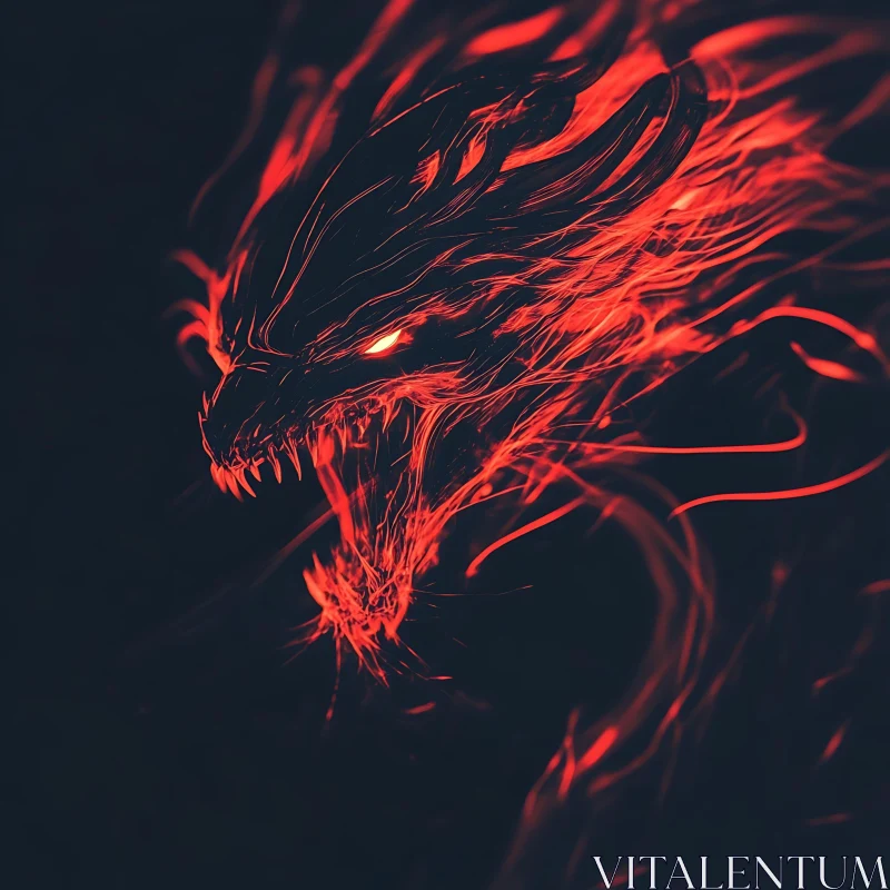 AI ART Red Dragon Roaring in the Dark