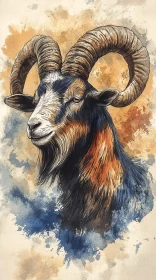 Illustrated Ram with Bold Horns