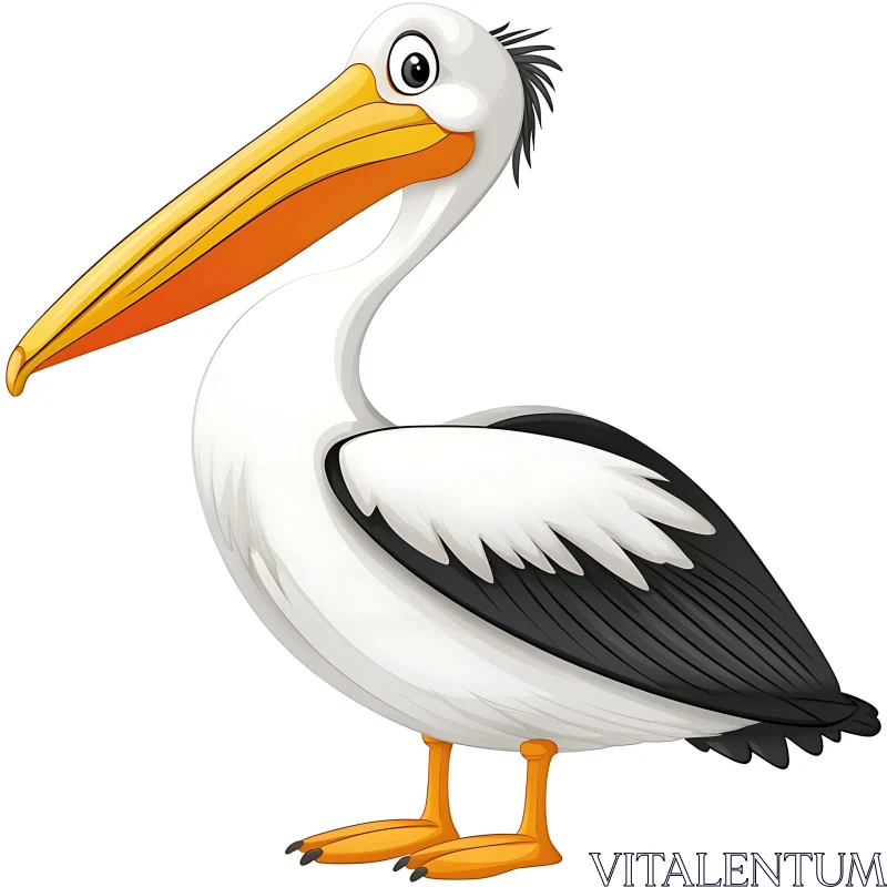 Cartoon Pelican with Yellow Beak AI Image