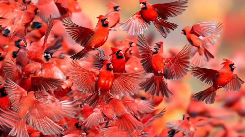 Cardinal Birds Taking Flight Together