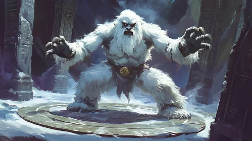 Fearsome Yeti in Snowy Landscape