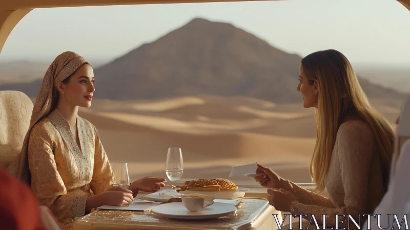 Desert Train Journey with Elegant Dining AI Image