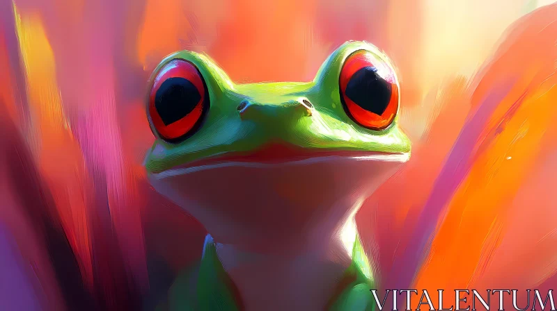 Vivid Green Frog in Artistic Surroundings AI Image