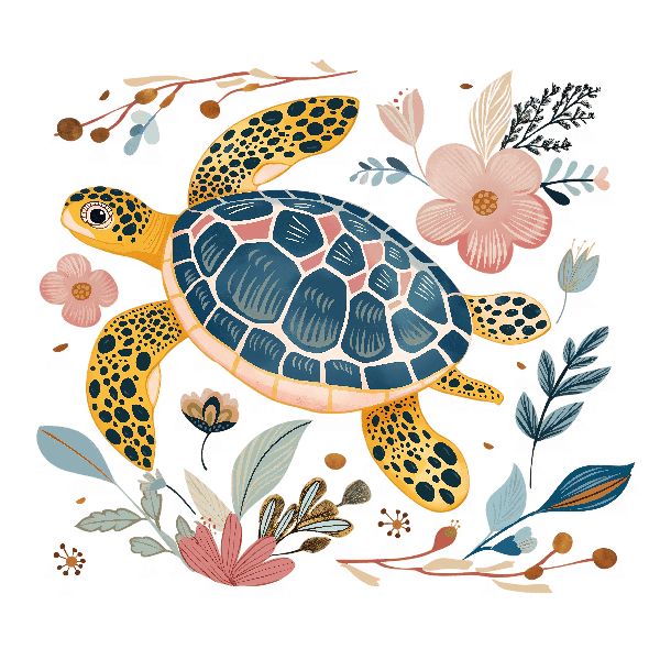 Floral Turtle Artistic Design for Apparel POD Design