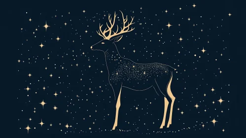 Starry Deer Illustration on Dark Blue Background