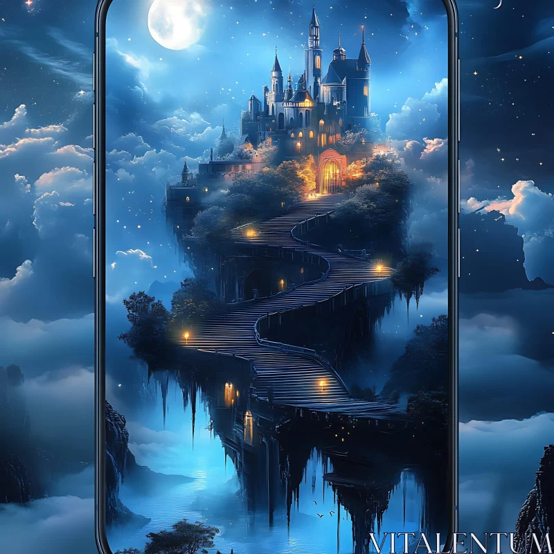 AI ART Fantasy Castle Under Moonlight