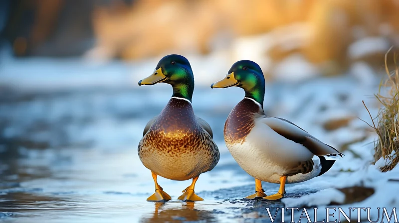 Two Ducks Near Water AI Image