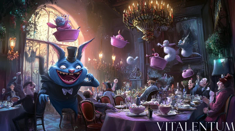 Surreal Rabbit's Tea Party AI Image