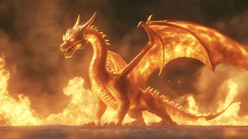 Golden Dragon in Fiery Ambiance