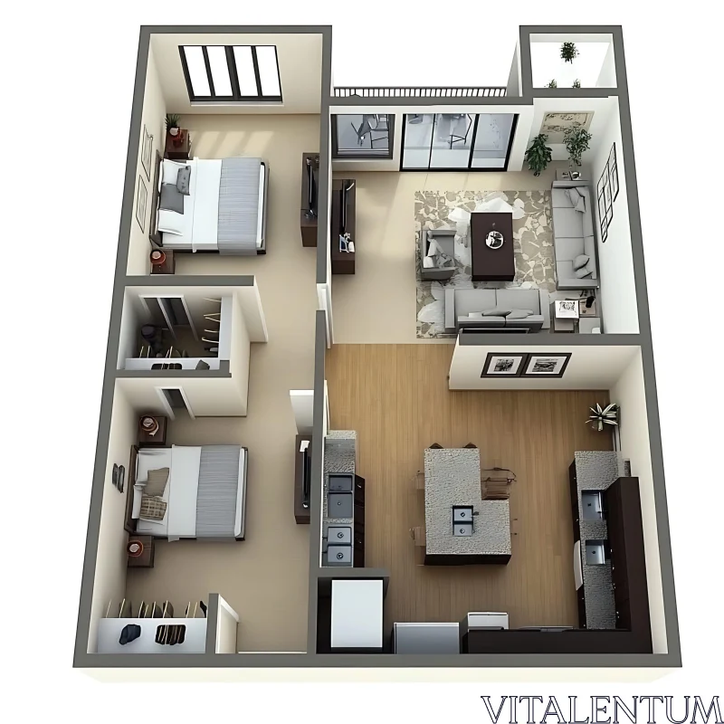 Apartment Floor Plan with Two Bedrooms AI Image