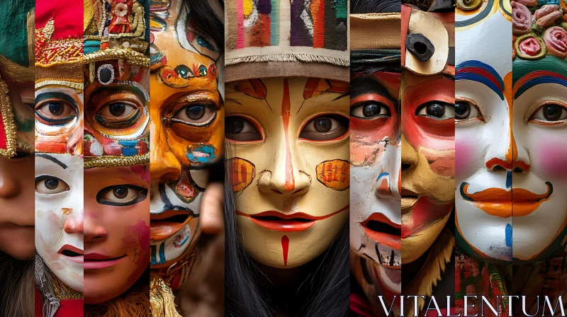 Faces of Culture: A Mask Collage AI Image