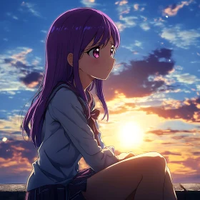 Anime Girl Contemplates Sunset