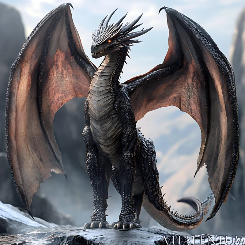 Dragon on Rocky Peak AI Image