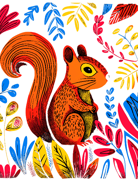 POD Design Vivid Squirrel and Leaves Illustration