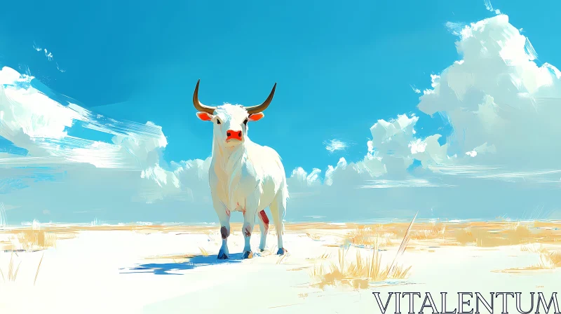 Bull in Open Desert Art AI Image