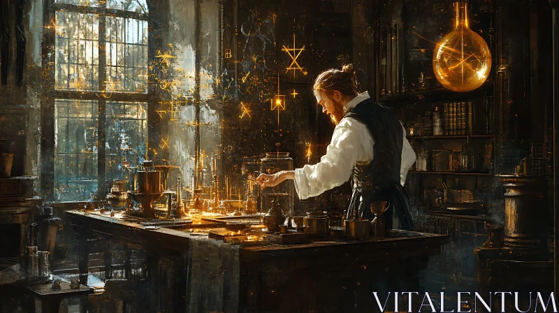 Alchemist at Work - Laboratory Scene AI Image