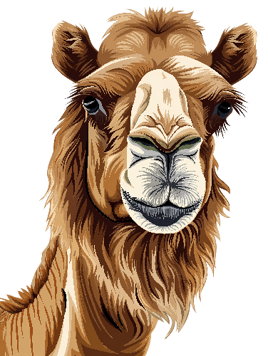 Camel Vector Illustration - Tranquil Expression and Tan Coloring POD Design