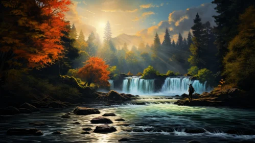Captivating Waterfall Painting in Luminous Landscape Style