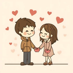 Whimsical Couple with Hearts Illustration