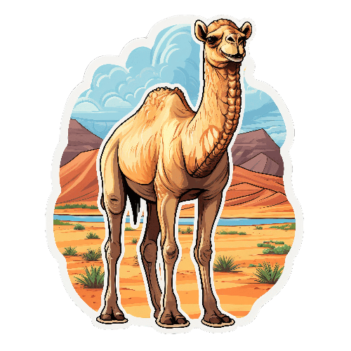 Cheerful Cartoon Camel in Desert Illustration POD Design