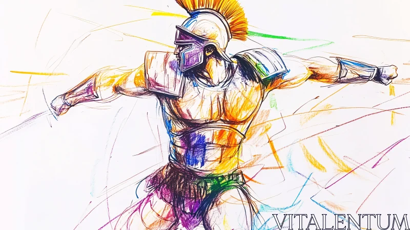 AI ART Gladiator Sketch with Helmet Illustration