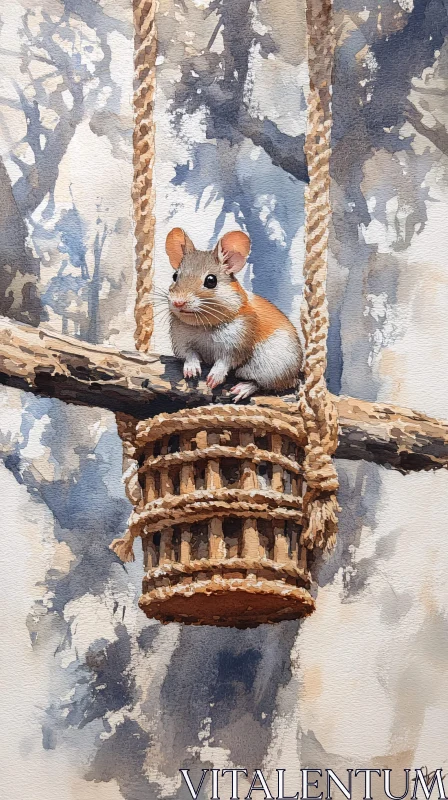 Mouse Balancing on Basket Artwork AI Image