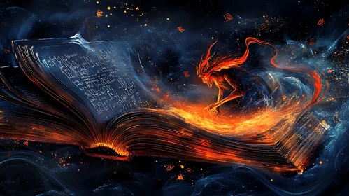 Mystical Book with Fiery Demon