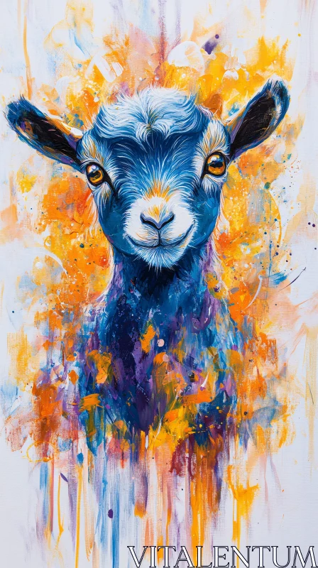 Vivid Artistic Goat Portrait AI Image