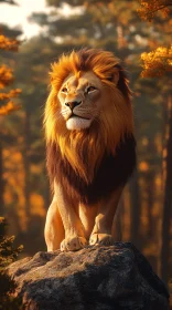 Regal Lion in Autumn Woods