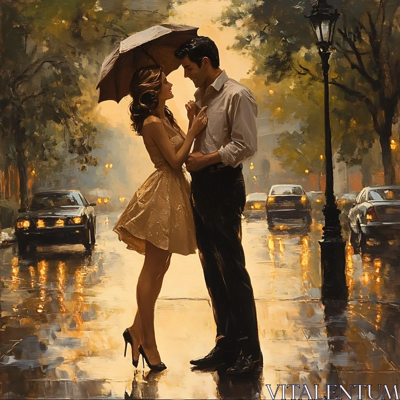 AI ART Couple Embracing in the Rain Artwork