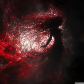 Abstract Art: Mystical Silhouette in Red and White